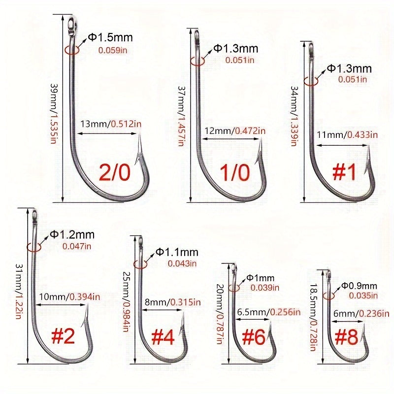 50pcs Stainless Steel Fishing Hooks Long Shank For Freshwater & Seawater