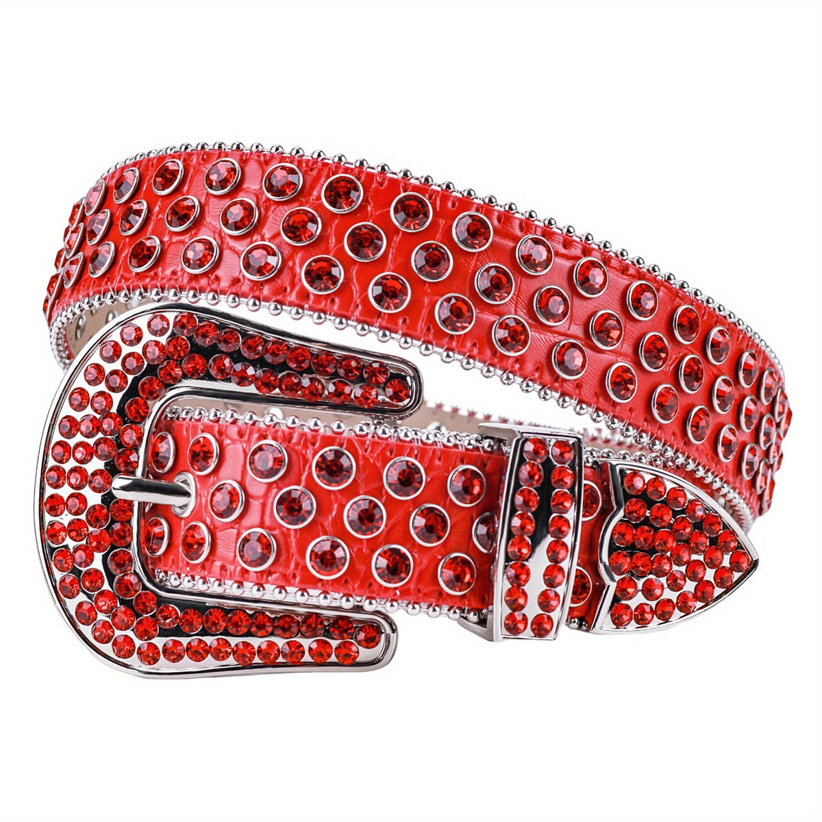 Red Sparkle Rhinestone Belts Western Cowboy Cowgirl Hip Hop Punk Studded PU Leat
