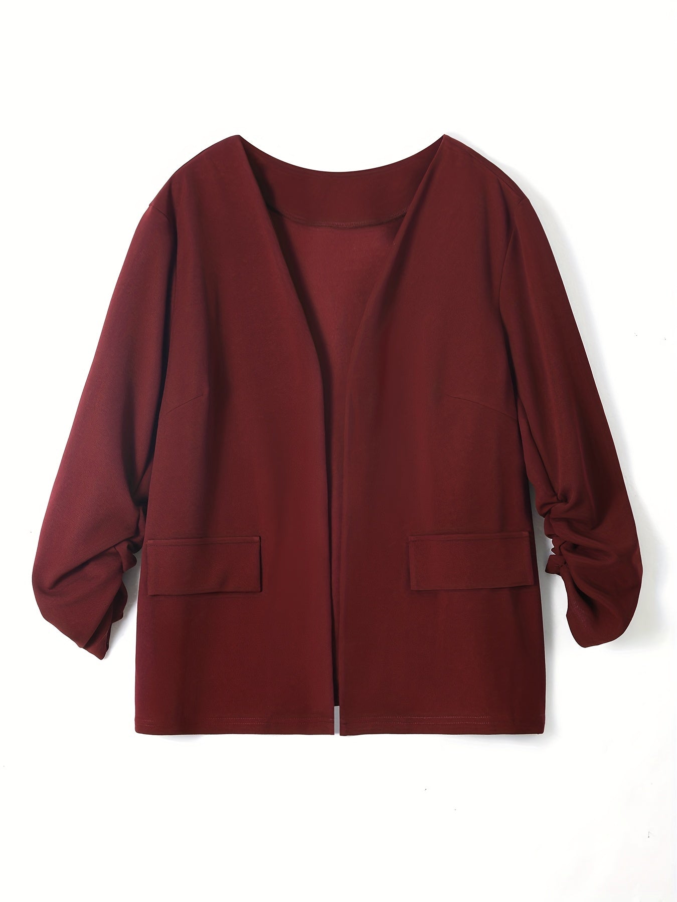  Solid Long Sleeve Open Front Blazer With Pockets
