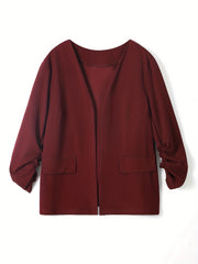  Solid Long Sleeve Open Front Blazer With Pockets
