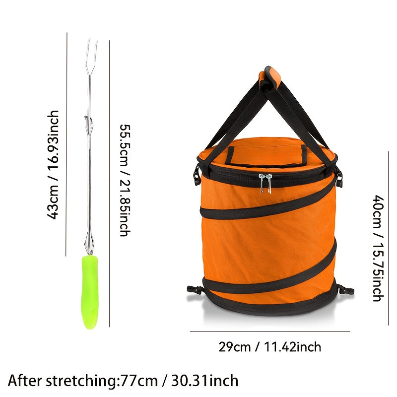 Portable Folding Ice Bucket Cooler Orange Polyester Insulated Picnic Bag