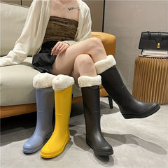 Long Tube Solid Water Boots Casual Wear Resistance Non Slip Rain Shoes