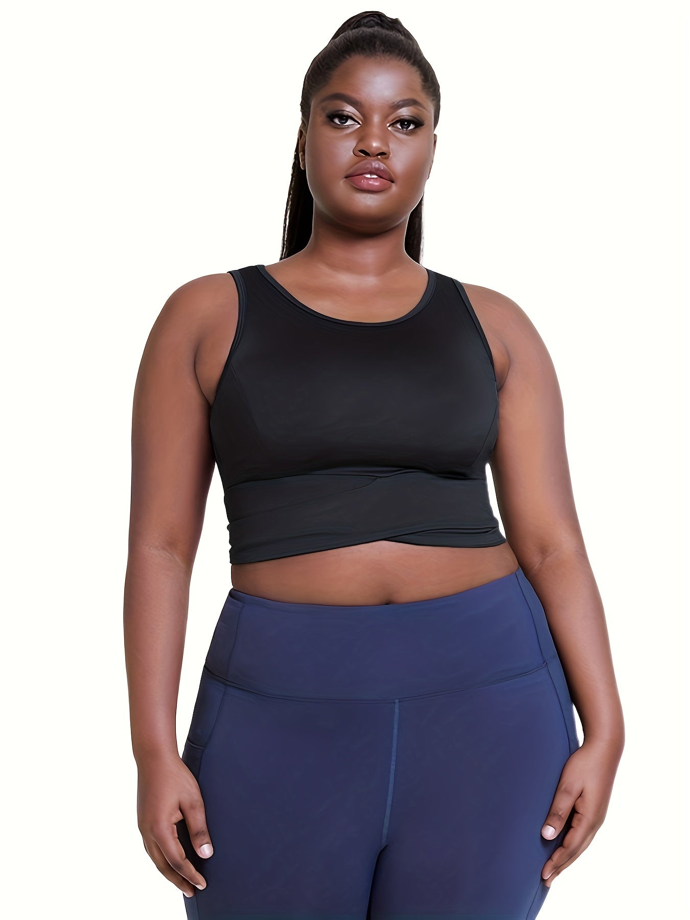  Sports Bra Women's Plus Solid Tie Back Medium Stretch
