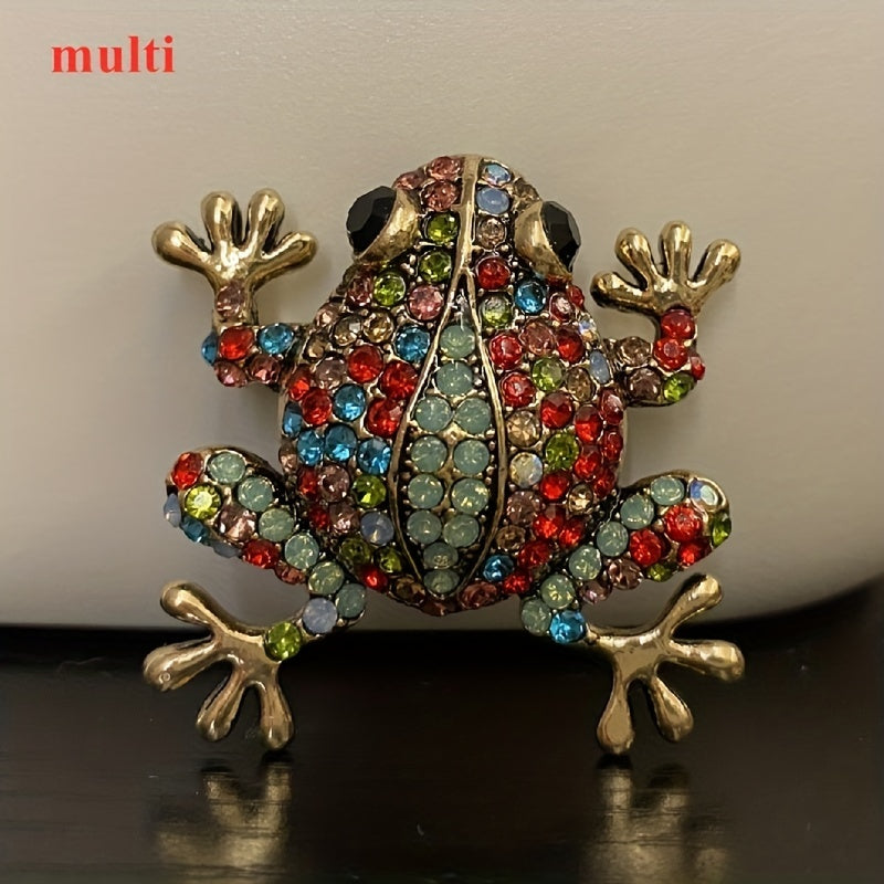 Pink Green Rhinestone Big Belly Frog Amphibian Brooch Pendant Pin