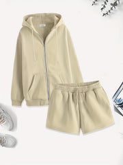  Casual Outfits: Solid Hoodie & Shorts Set