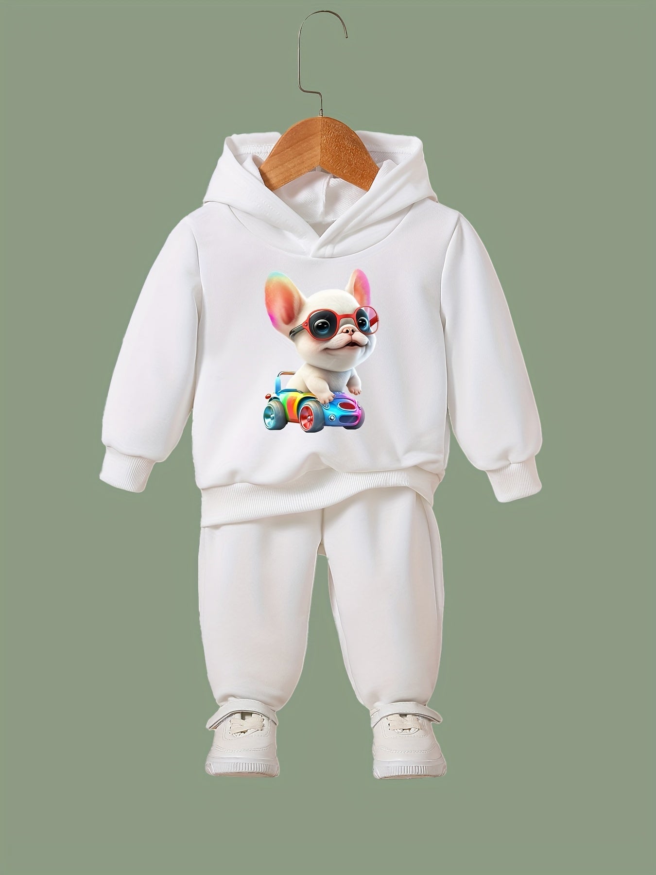 OERYUI Puppy Print Hoodies Pants Set For Kids