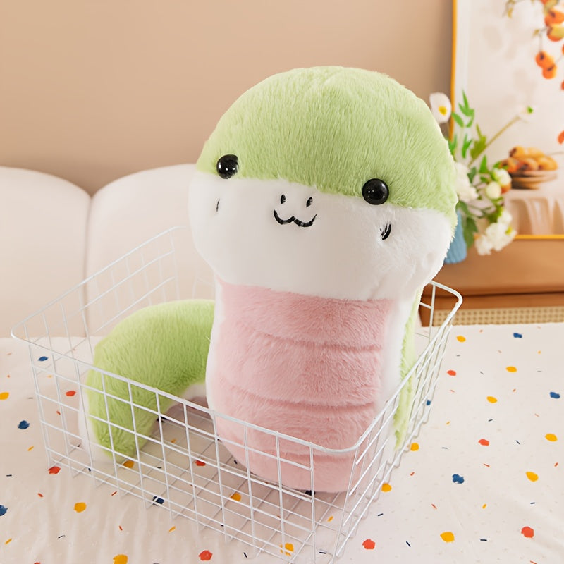 Adorable Green Snake Plush Toy with Smiling Face