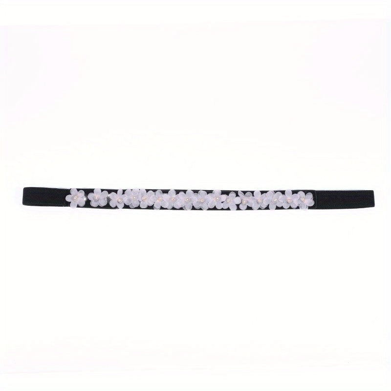 Thin Flower Decor Belt Elastic Waistband Classic Dress Girdle
