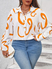  Graffiti Print Long Sleeve Button Up Collar Shirt