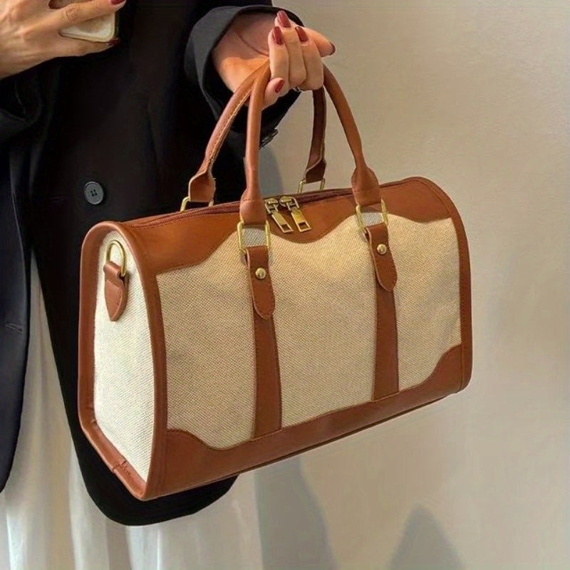 Vintage Canvas Stitching Handbag Large Capacity Travel Crossbody Bag