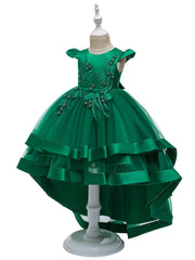 Girls Mesh Flower Embroidered Princess Dress Party Performance