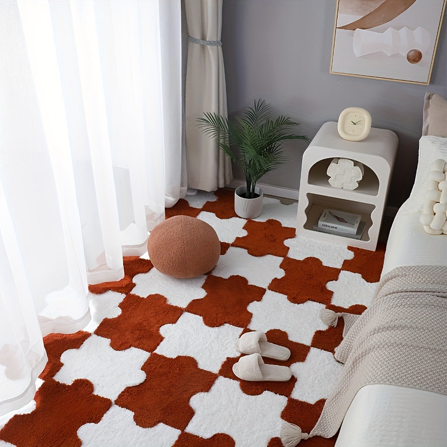 6pcs Plush Shag Puzzle Floor Mat Interlocking Carpet Fluffy Area Rugs