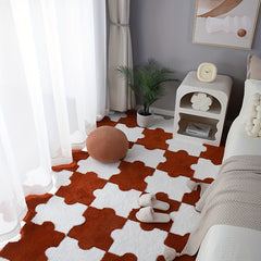 6pcs Plush Shag Puzzle Floor Mat Interlocking Carpet Fluffy Area Rugs