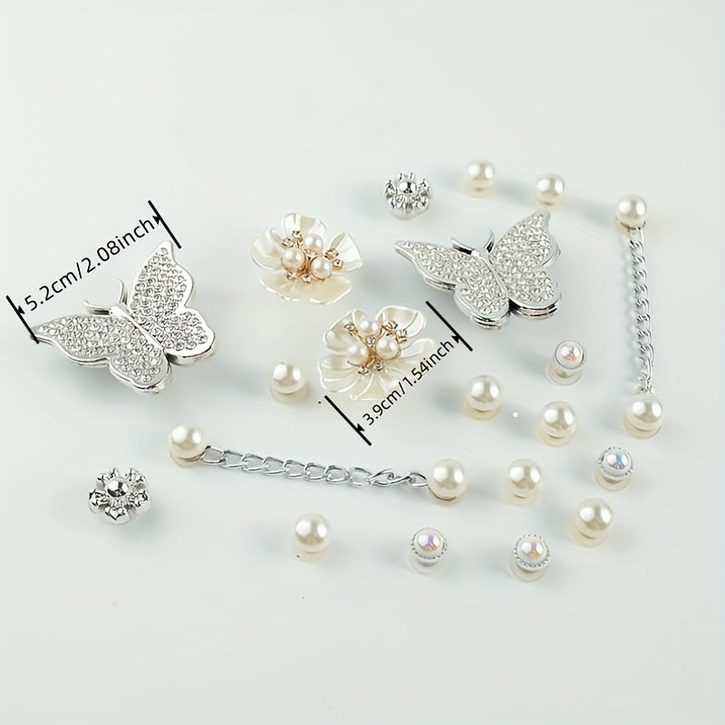 20pcs Shoe Charms Set Diamond Butterfly Flower Pearl Decor