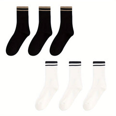 6 Pairs Striped Crew Socks Breathable All-match Women's Stockings & Hosiery