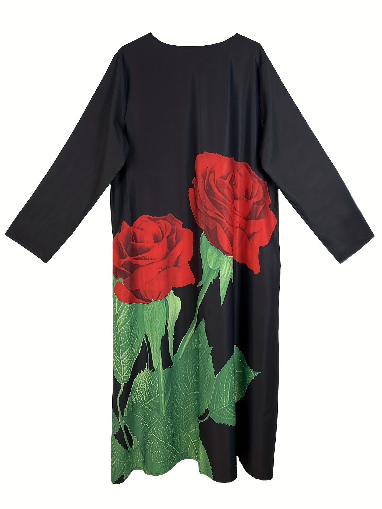  Rose Print V Neck Maxi Dress