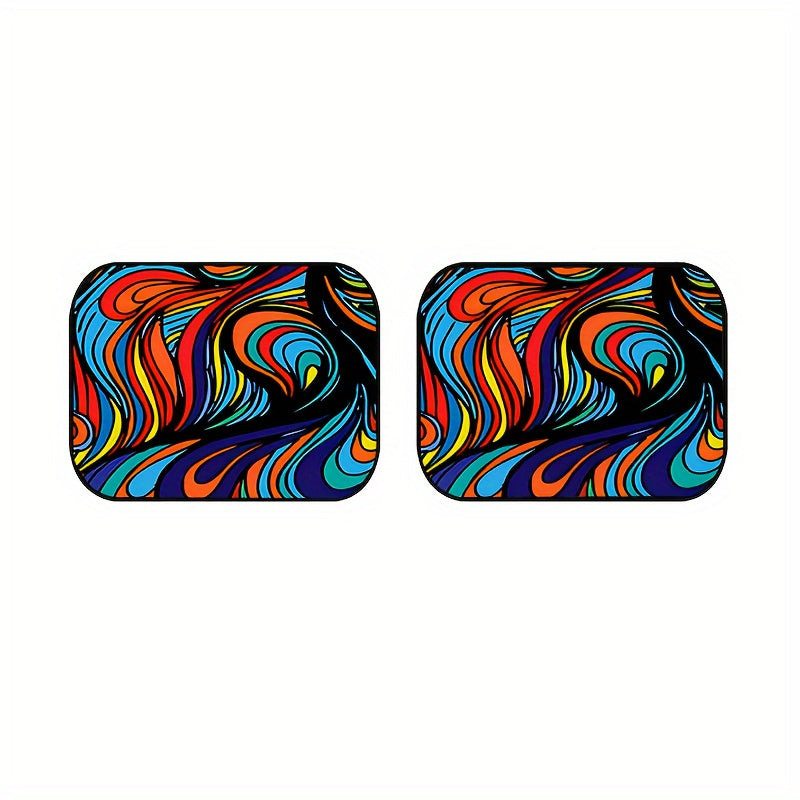 4pcs Colorful Printed Car Floor Mats, Water Absorbent & Stain Resistant