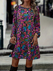  Floral Print Long Sleeve Mini Dress
