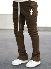 Lightning & Crown Pattern Flared Trousers Men's Casual Joggers
