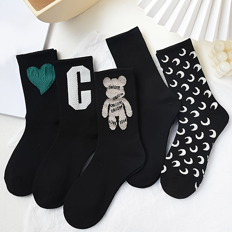5 Pairs Letter Print Socks Mid Tube Women's Stockings