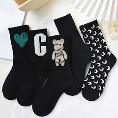 5 Pairs Letter Print Socks Mid Tube Women's Stockings