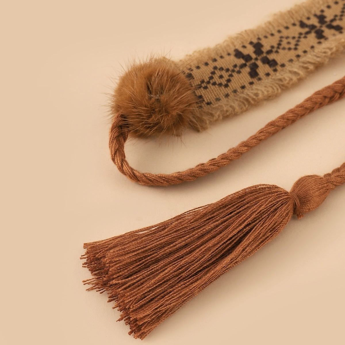 Faux Rabbit Fur Pom Belt Rope Autumn And Winter Woven Belt