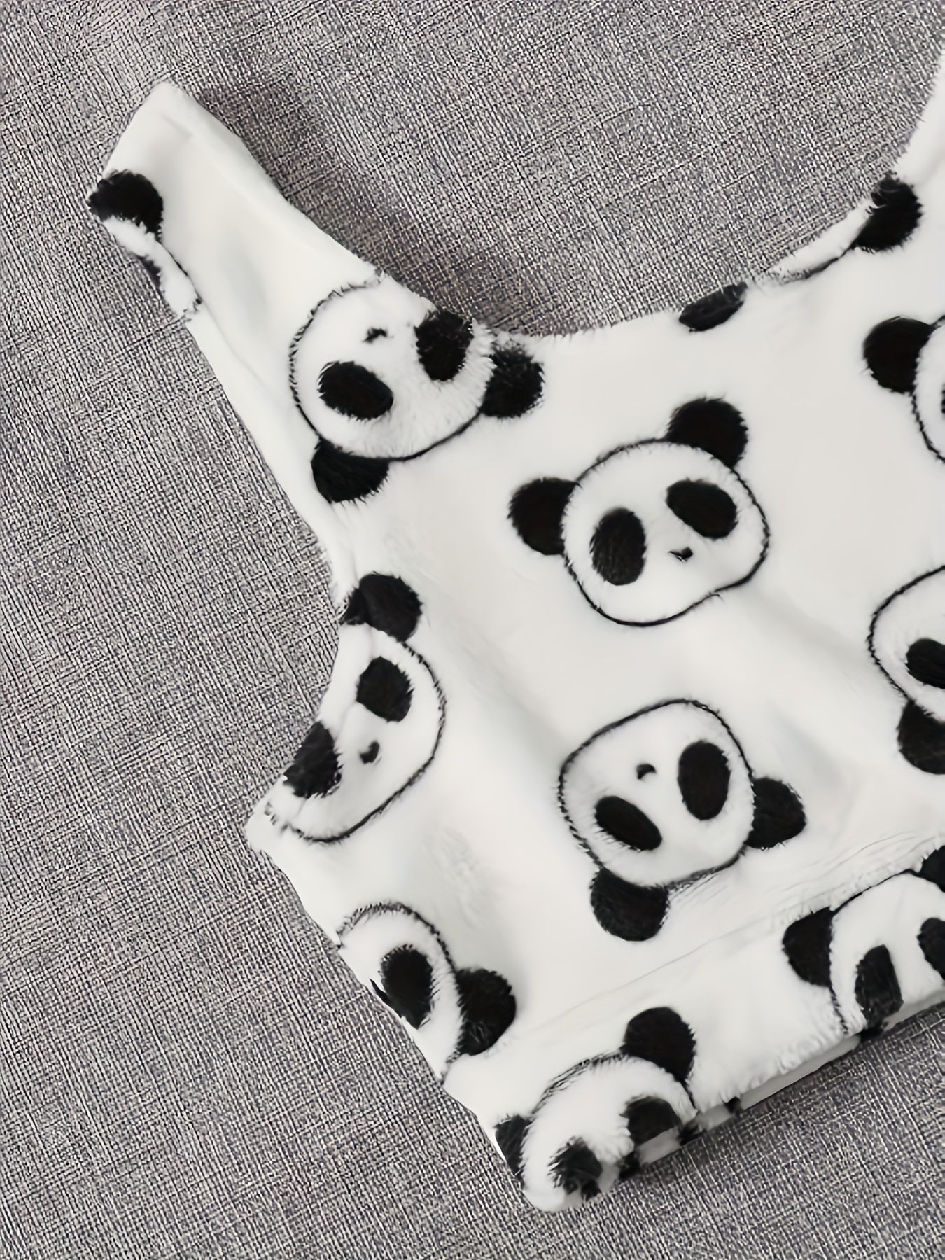  Panda Pattern Fluffy Crop Tank Top & Shorts Lounge Set