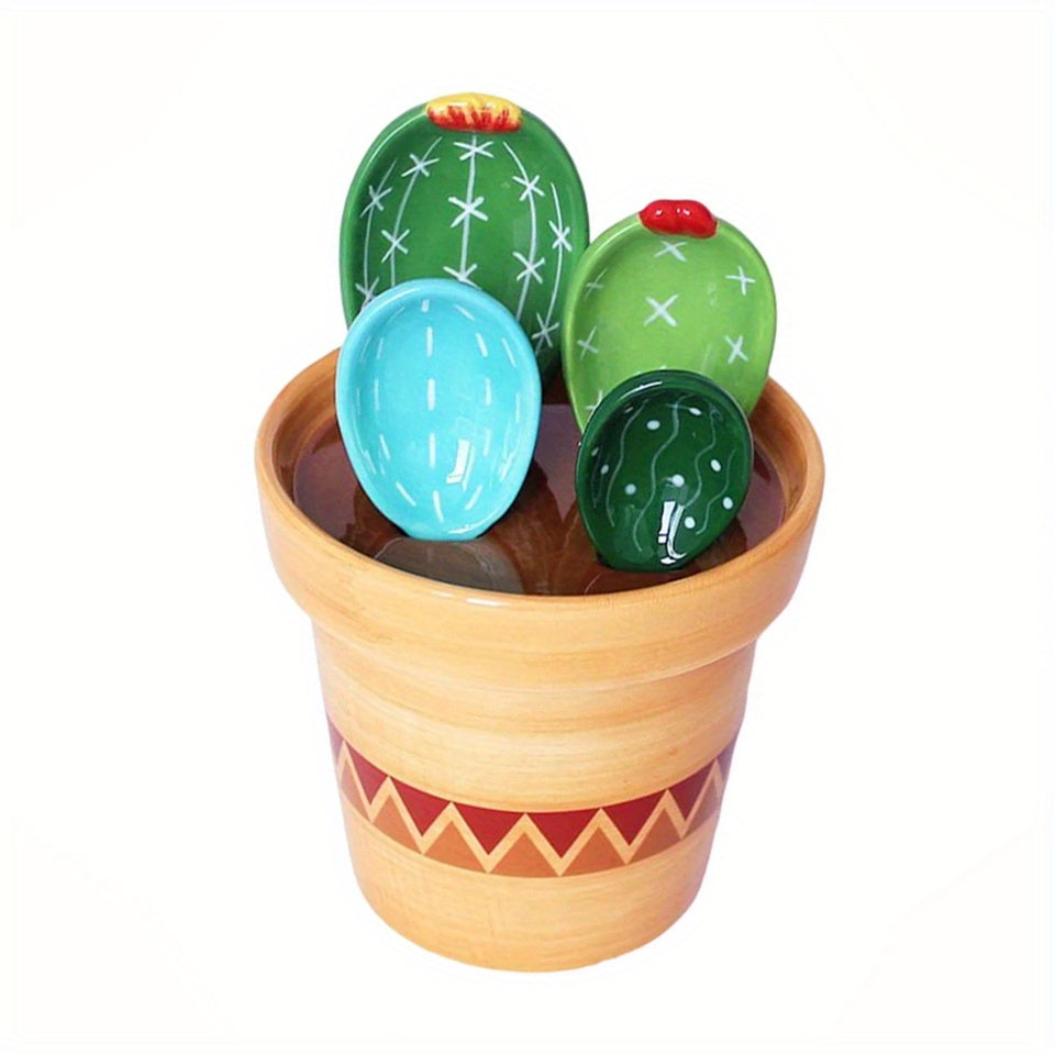 Cactus Spoons Ceramic Set Creative Soup Spoons with Holder Baking Tool Gift