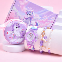 Girls' Magical Watch Set with Glowing Quartz Movement & Heart Charms