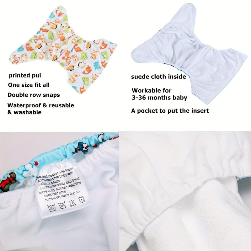 4pcs Washable Cloth Diapers For Boys Girls Adjustable Nappy with Inserts