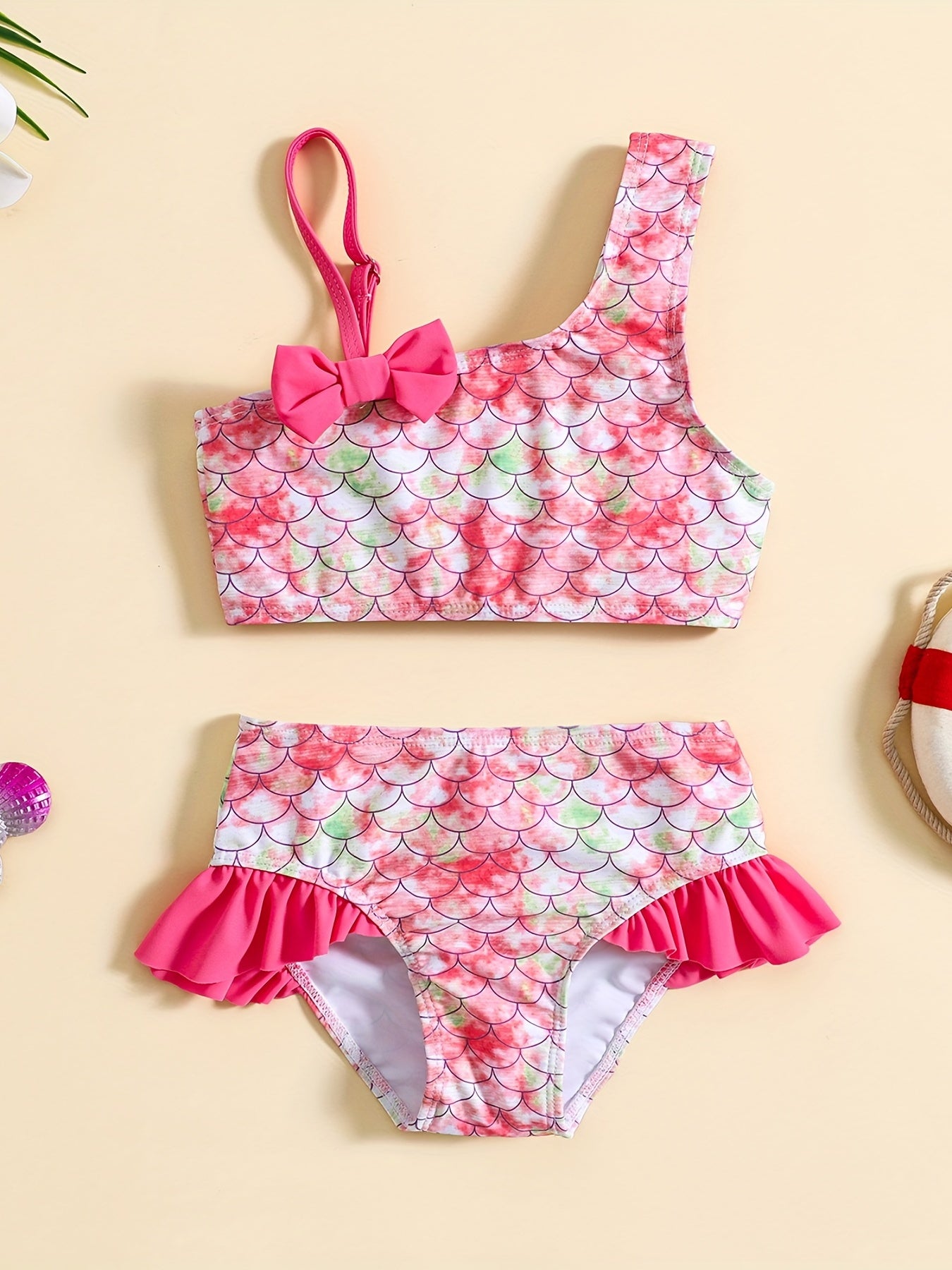 Baby Girls Mermaid One Shoulder Swimsuit Set for Kids