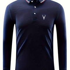 Symbol Print Men's Casual Button Up Long Sleeve Polo Shirt