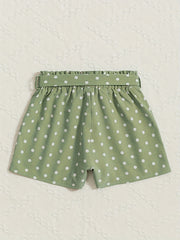 Girls Polka Dot Lace Up Belt Shorts for Summer