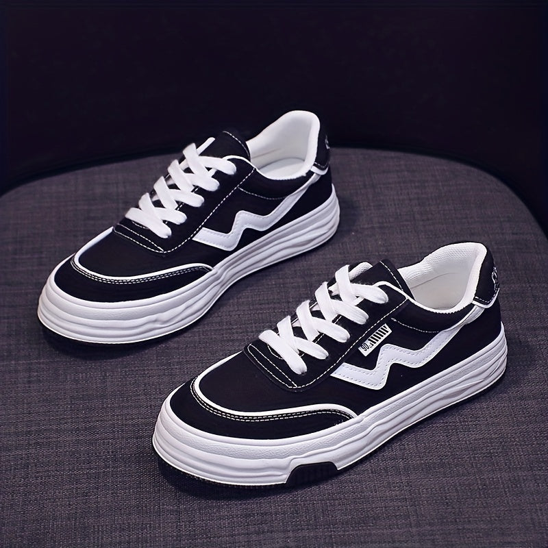 Women's Canvas Sneakers Round Toe Lace Up Flat Walking Shoes