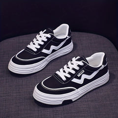 Women's Canvas Sneakers Round Toe Lace Up Flat Walking Shoes