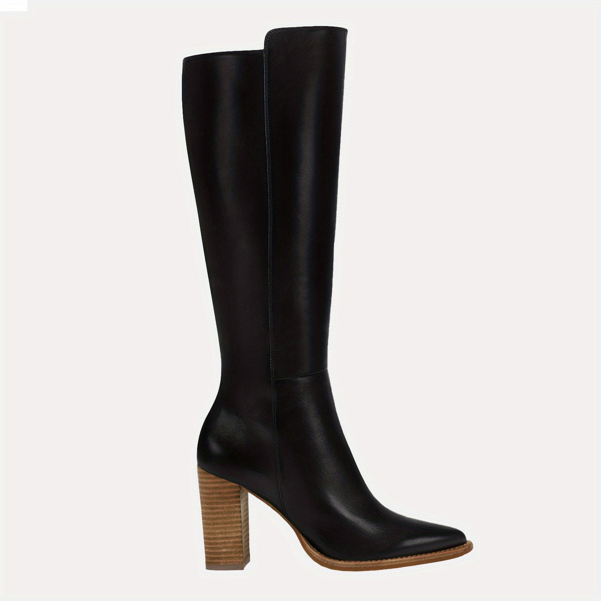 Women's Stacked Heel Knee High Boots Pointed Toe Side Zipper Long Boots