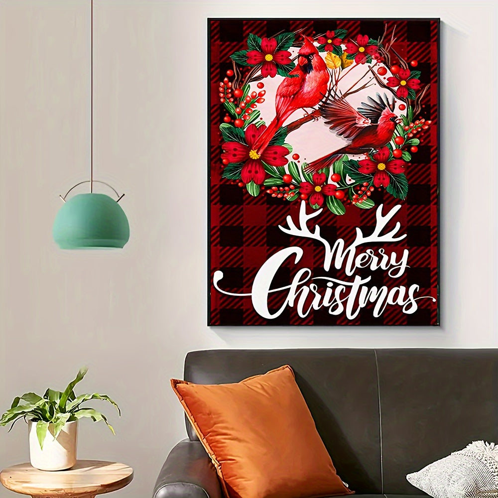Flower Wreath Red Sparrow Pattern Canvas Painting Poster Print
