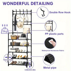 Shoe Rack Coat Rack with Storage Shelves & Hooks