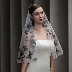 Gothic Butterfly Bridal Veil & Floral Hair Accessory