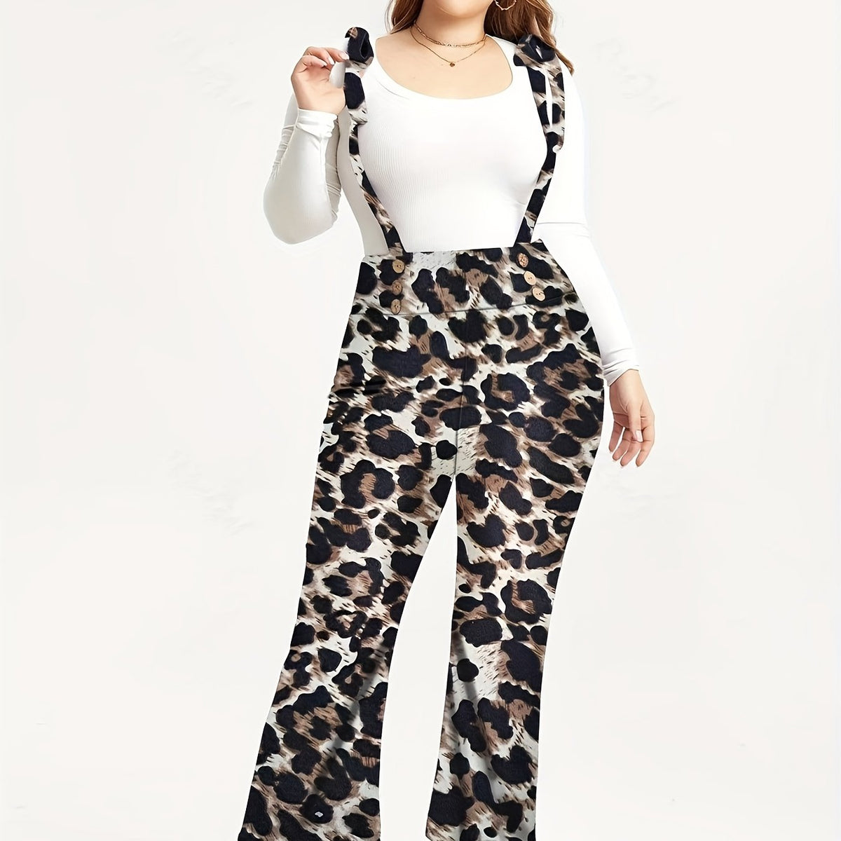  Leopard Print Wide Leg Jumpsuit