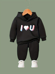 OERYUI I LOVE YOU Hooded Pullover Pants Set for Kids