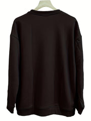 Heart Print Crew Neck Sweatshirt for Women