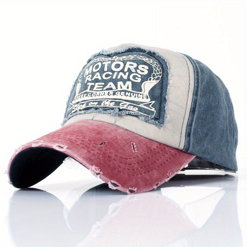Distressed Printed Patch Baseball Cap Washed Cotton Sun Hat