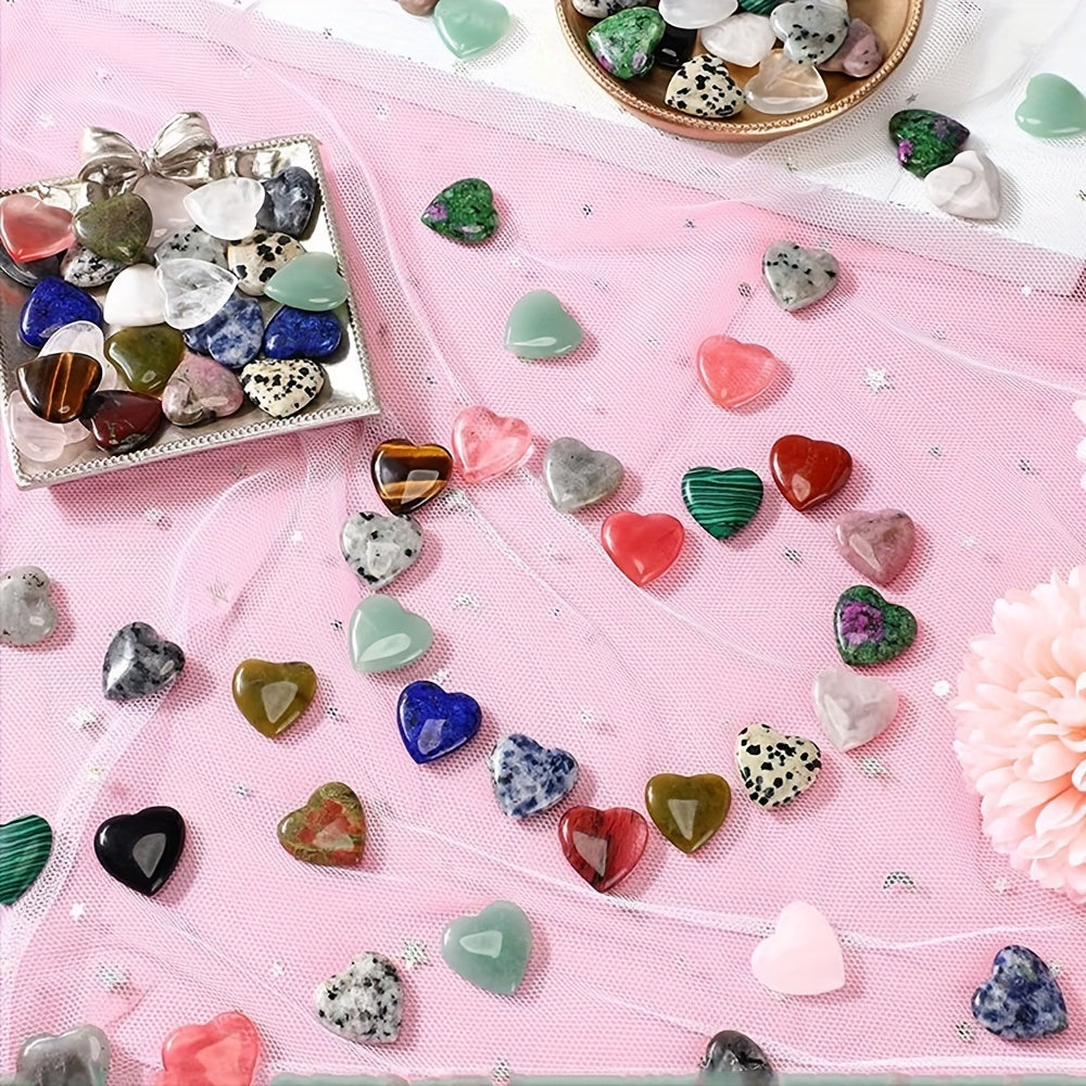 Natural Heart Shaped Crystal Stones 10Pcs Worry Stones Healing Carved Stones