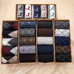 5 Pairs Winter Thickened Warm Business Socks in Gift Boxed Packaging