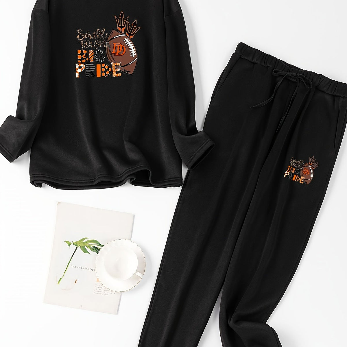  Casual Loungewear Set Long Sleeve Top & Pants Pajama 2 Piece