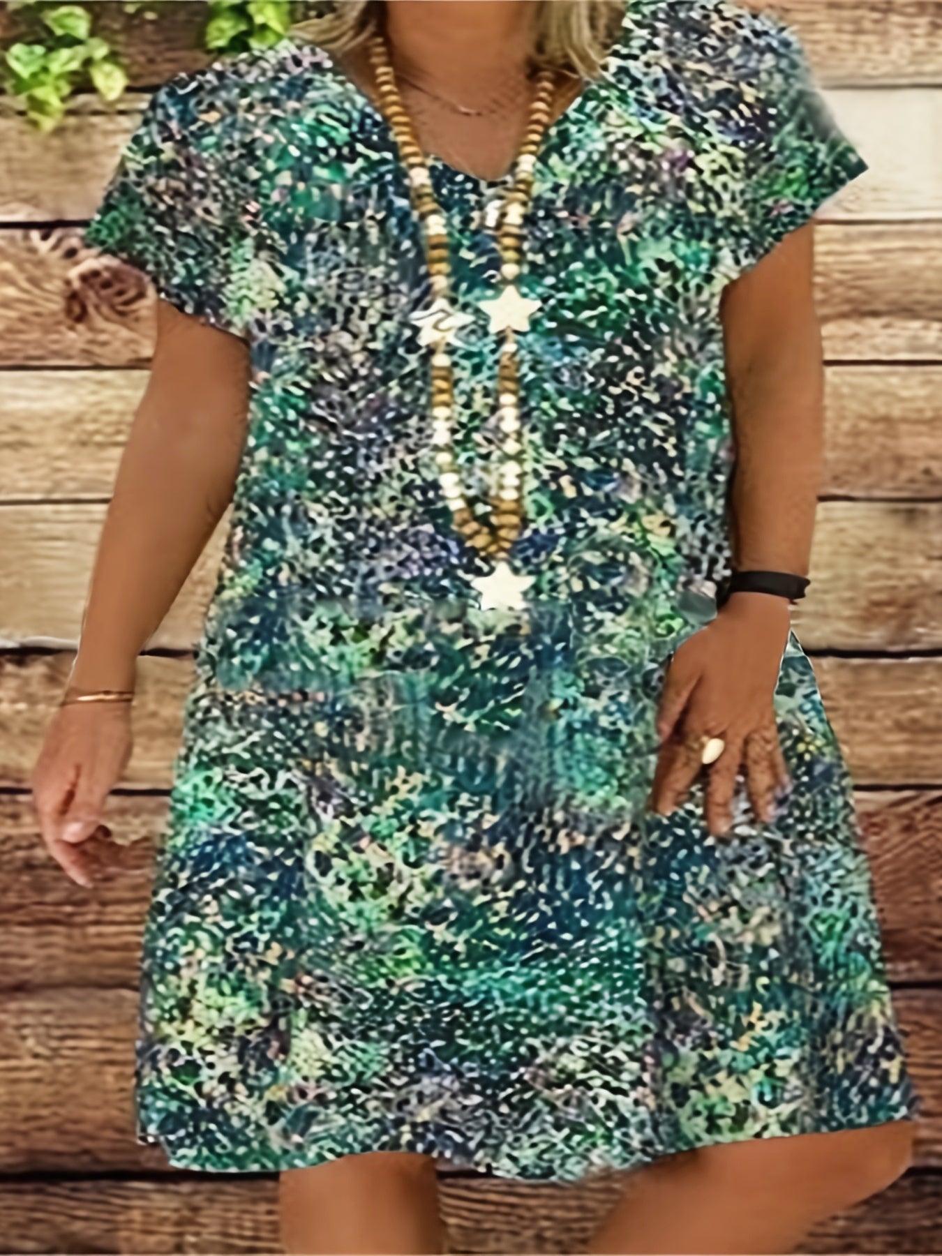  Floral Print V Neck Midi Dress
