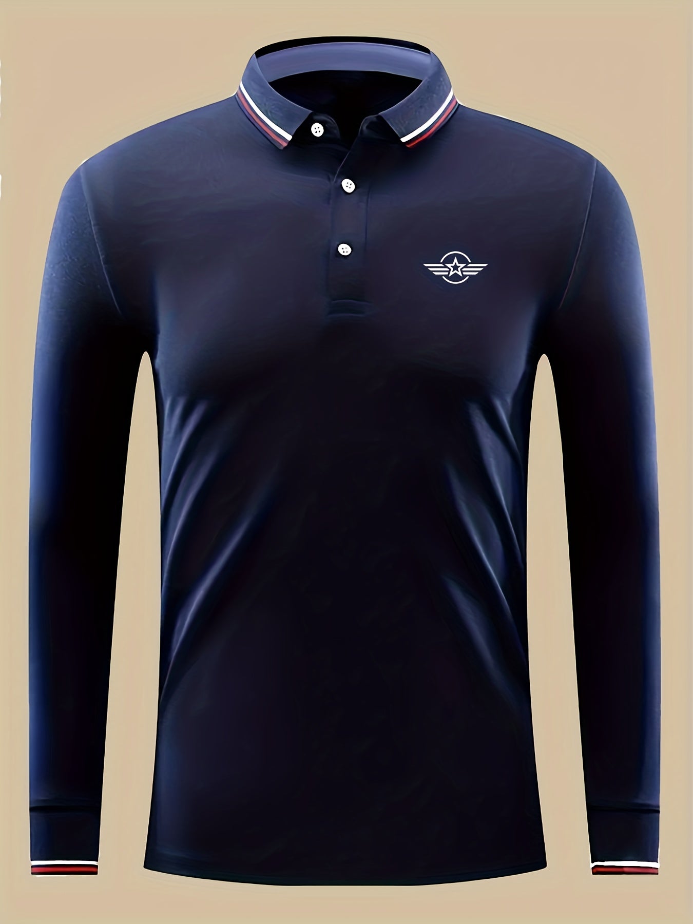 Men's Star Print Long Sleeve Polo Shirt