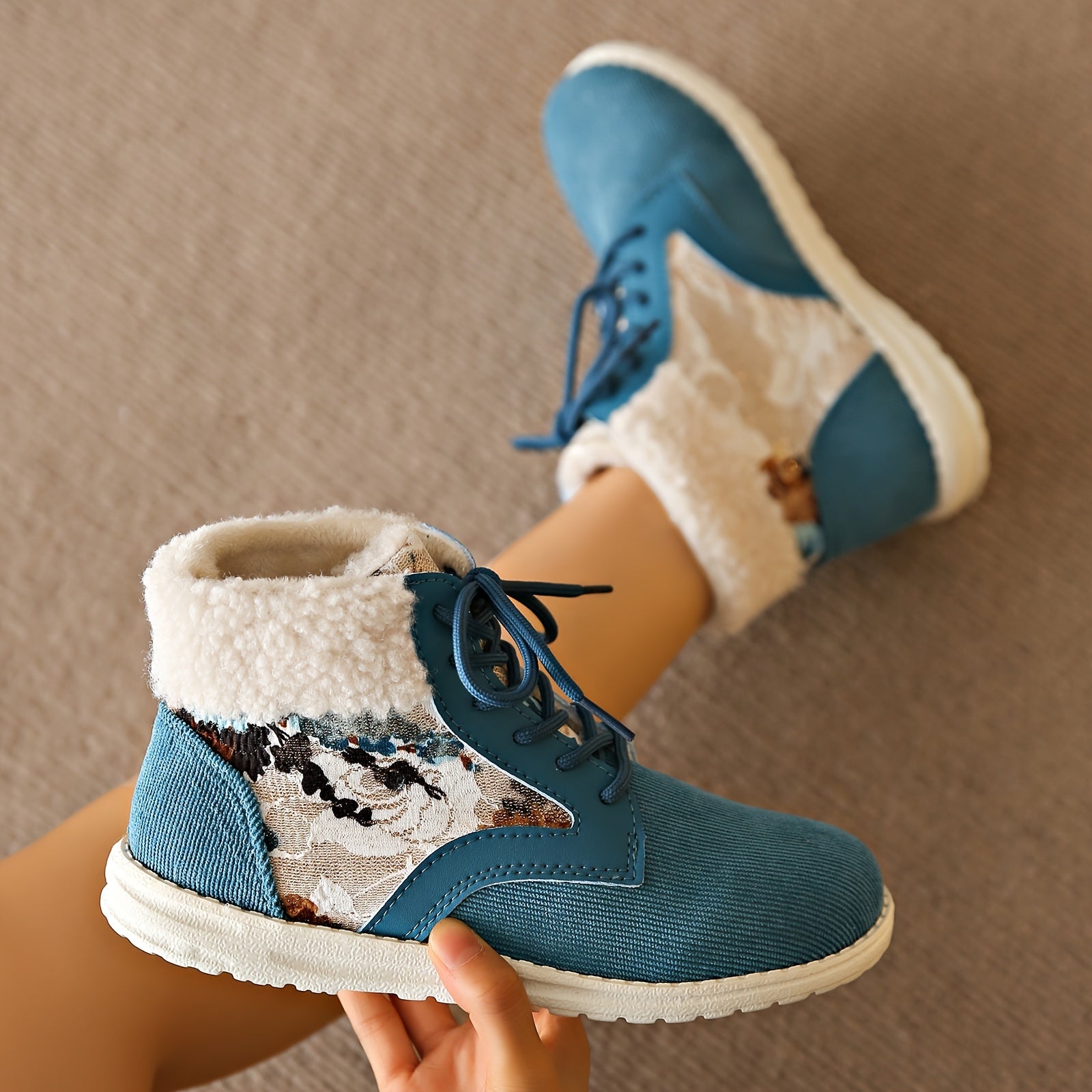 Ethnic Style Snow Boots Plush Lined Thermal Furry Shoes