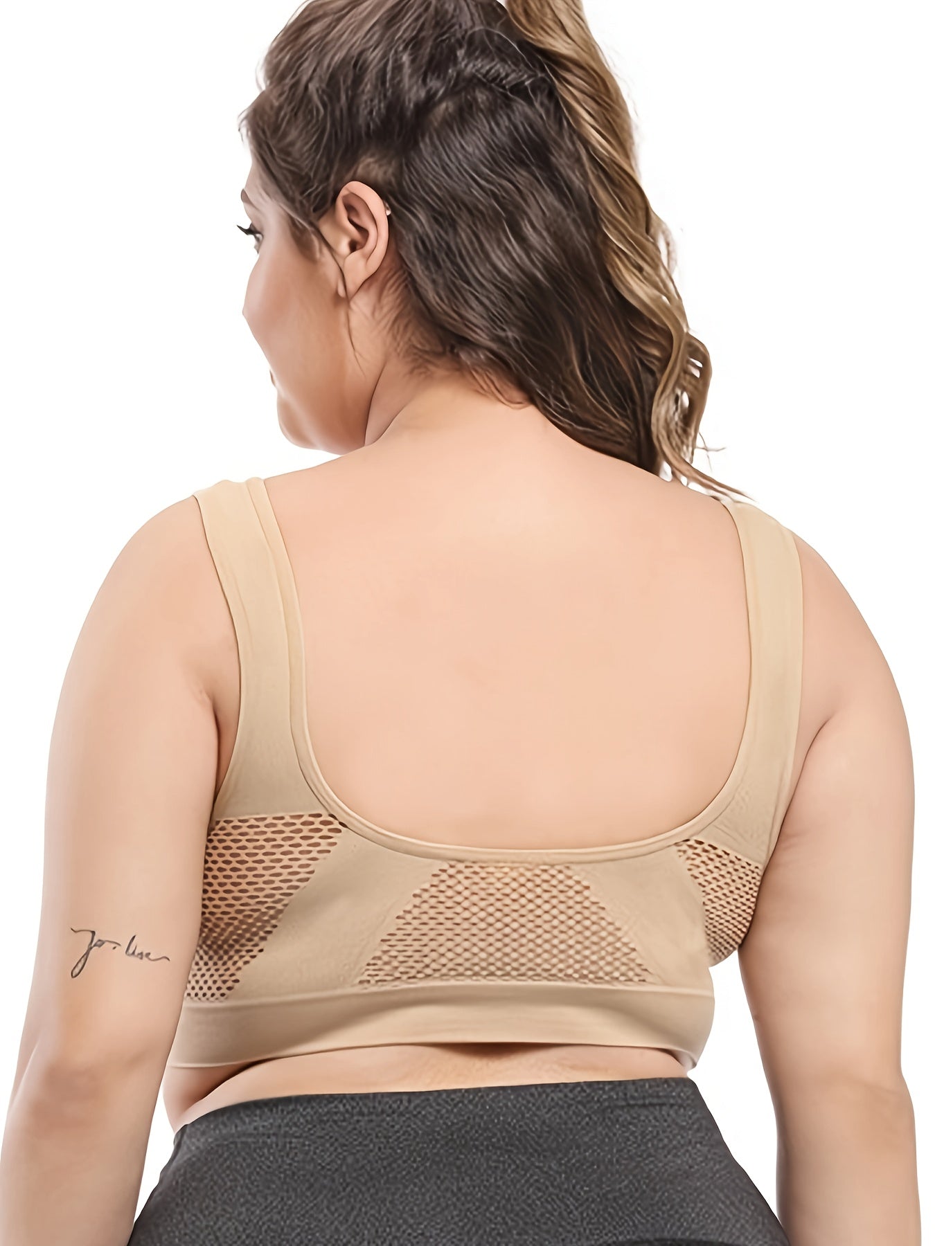 2 Pack Plus Size Sports Bra Set Women's Plus Solid Hollow Out Wireless